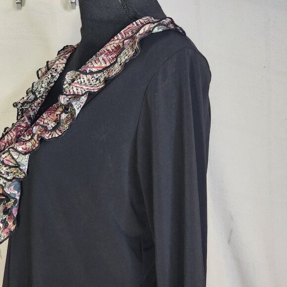 Jaipur Y2K Black Maroon Black Tan Animal Print Ruffle Neck Sequin LS Top Size XL - Picture 11 of 16